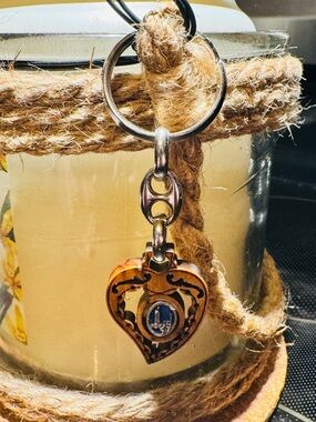 🙏 Our Lady of Fatima Heart Locket Keychain with Brass Tone and Blue Accent